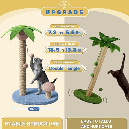 Western Home Large Cat Scratching Post, 32 Inches Tall Cat Scratch Post with 2 Cat Scratcher, Coconut Tree Scratching Post for Indoor Cats with Hanging Balls in Kuwait