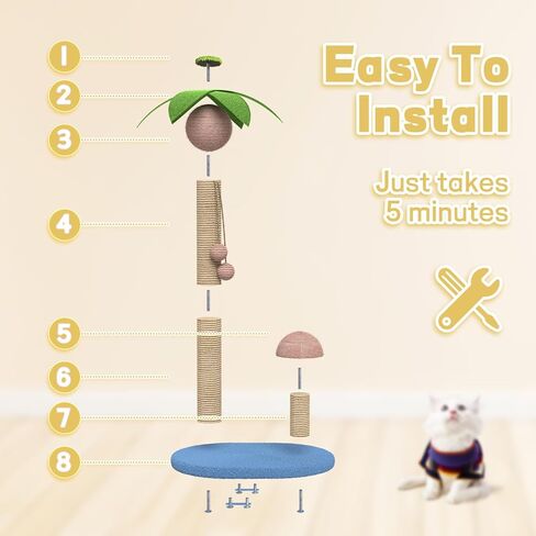 Western Home Large Cat Scratching Post, 32 Inches Tall Cat Scratch Post with 2 Cat Scratcher, Coconut Tree Scratching Post for Indoor Cats with Hanging Balls in Kuwait