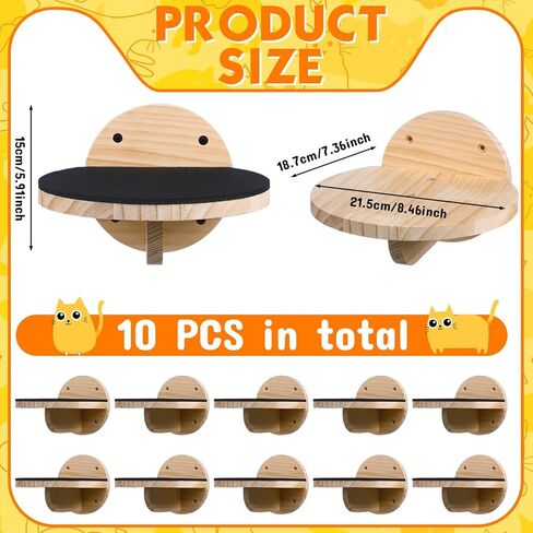 Thyle 10 قطع أرفف مثبتة على الحائط للقطط، خطوات حائط للقطط، أثاث حائط للقطط مع خدش غير قابل للانزلاق، أرفف تسلق للقطط، سلالم خشبية عائمة للقطط تلعب النوم، منصة جثم للتسكع in Kuwait