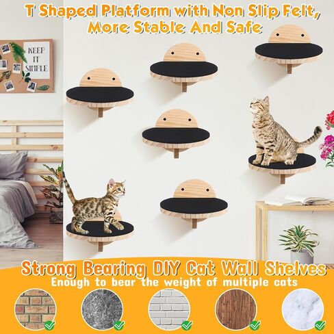 Thyle 10 قطع أرفف مثبتة على الحائط للقطط، خطوات حائط للقطط، أثاث حائط للقطط مع خدش غير قابل للانزلاق، أرفف تسلق للقطط، سلالم خشبية عائمة للقطط تلعب النوم، منصة جثم للتسكع in Kuwait