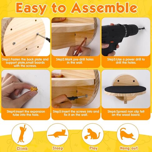 Thyle 10 قطع أرفف مثبتة على الحائط للقطط، خطوات حائط للقطط، أثاث حائط للقطط مع خدش غير قابل للانزلاق، أرفف تسلق للقطط، سلالم خشبية عائمة للقطط تلعب النوم، منصة جثم للتسكع in Kuwait