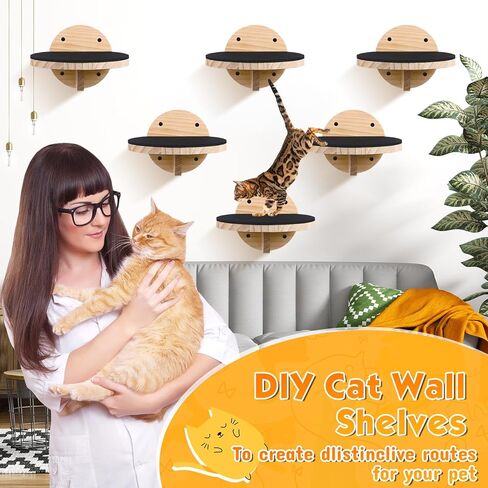 Thyle 10 قطع أرفف مثبتة على الحائط للقطط، خطوات حائط للقطط، أثاث حائط للقطط مع خدش غير قابل للانزلاق، أرفف تسلق للقطط، سلالم خشبية عائمة للقطط تلعب النوم، منصة جثم للتسكع in Kuwait