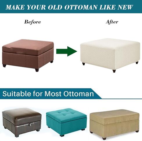 غطاء عثماني من ANWUCHEN غطاء عثماني من قماش الجاكار المحبوك مربع الشكل - أغطية عثمانية مربعة ناعمة غطاء منزلق - غطاء عثماني سميك للتخزين وغطاء مقعد للقدم مع قاعدة مطاطية متوسطة الحجم in Kuwait