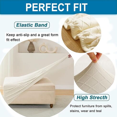 غطاء عثماني من ANWUCHEN غطاء عثماني من قماش الجاكار المحبوك مربع الشكل - أغطية عثمانية مربعة ناعمة غطاء منزلق - غطاء عثماني سميك للتخزين وغطاء مقعد للقدم مع قاعدة مطاطية متوسطة الحجم in Kuwait