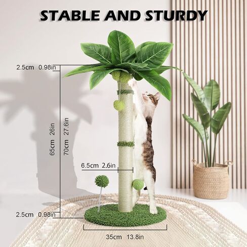 Arquiel Cat Scratching Post, 26 inch Scratching Post for Indoor Cats with Sisal Rope Interactive Toy Balls Cat Scratcher, Cute Cat Scratch Post for Kitten in Kuwait