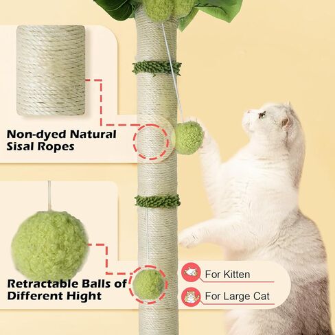 Arquiel Cat Scratching Post, 26 inch Scratching Post for Indoor Cats with Sisal Rope Interactive Toy Balls Cat Scratcher, Cute Cat Scratch Post for Kitten in Kuwait