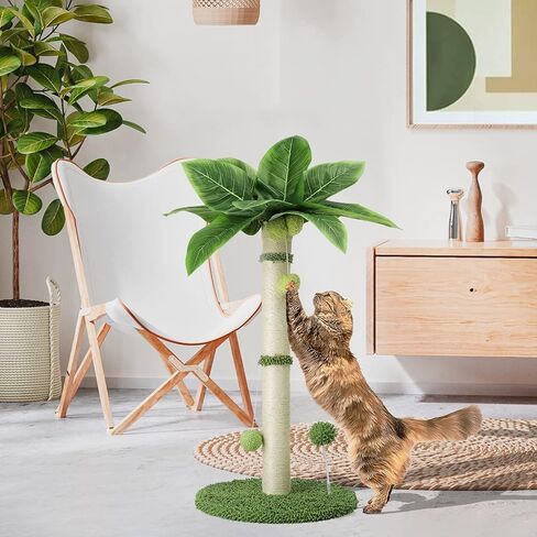 Arquiel Cat Scratching Post, 26 inch Scratching Post for Indoor Cats with Sisal Rope Interactive Toy Balls Cat Scratcher, Cute Cat Scratch Post for Kitten in Kuwait