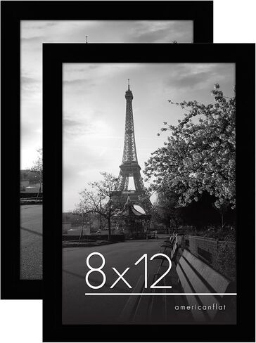 إطارات صور Americanflat مقاس 12 × 18 باللون الأسود - مجموعة من 2 - خشب هندسي مع زجاج مقاوم للكسر - تنسيقات أفقية ورأسية للجدار in Saudi Arabia
