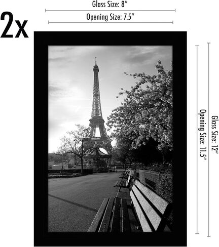 إطارات صور Americanflat مقاس 12 × 18 باللون الأسود - مجموعة من 2 - خشب هندسي مع زجاج مقاوم للكسر - تنسيقات أفقية ورأسية للجدار in Saudi Arabia