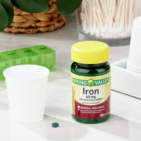 أقراص الحديد من سبرينج فالي، حجم مكمل غذائي، 65 مجم، 200 قطعة، 01 + ملصق Me Gustas in Kuwait