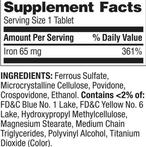 أقراص الحديد من سبرينج فالي، حجم مكمل غذائي، 65 مجم، 200 قطعة، 01 + ملصق Me Gustas in Kuwait
