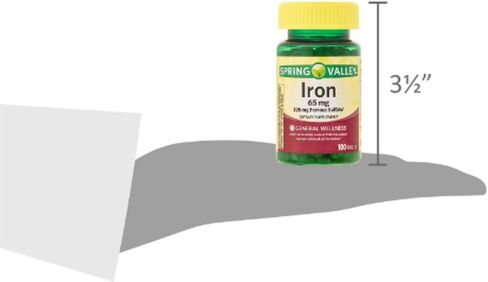 أقراص الحديد من سبرينج فالي، حجم مكمل غذائي، 65 مجم، 200 قطعة، 01 + ملصق Me Gustas in Kuwait