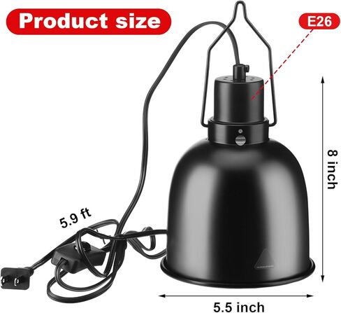 Baquler 6 Pcs Reptile Deep Aluminum Dome Heat Lamp Reptile Basking Heat Lamp Fixture with Hooking Temperature Gauge Black Dome Light for Bearded Dragon Turtles Snake and Lizard Terrarium in Kuwait