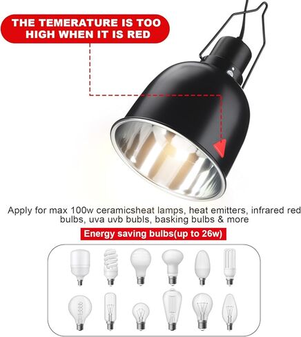 Baquler 6 Pcs Reptile Deep Aluminum Dome Heat Lamp Reptile Basking Heat Lamp Fixture with Hooking Temperature Gauge Black Dome Light for Bearded Dragon Turtles Snake and Lizard Terrarium in Kuwait