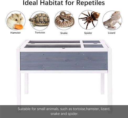 BIRASIL Wooden Tortoise Habitat, Tortoise Enclosure for Indoor, Reptile House for Small Animal, Turtle Cage for Landscaping in Kuwait