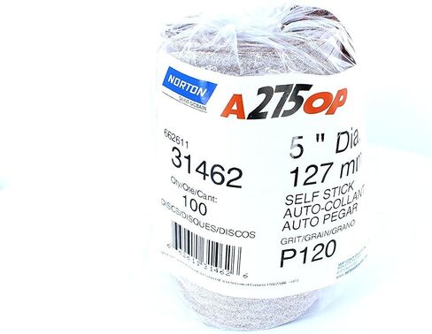 نورتون - A275 شامبين 31462 5 بوصة PSA/Sticky No Hole Roll 120 Grit Sanding Disc - 100 Pack in Saudi Arabia