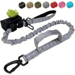 Bungee Dog Leash with Dog Waste Bag Dispenser, No Pull Tactical Dog Leash for Shock Absorption, with 2 Control Handle, Car Seat Belt Clip and Highly Reflective Threads (Green, MAX: 4.5FT)