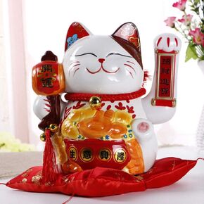 XIZHI 10 Inch Lucky Fortune Cat with Waving Arm Gold Operated Chinese Feng Shui Deoration Lucky Cat for Shops, Restaurants, Living Room in Saudi Arabia