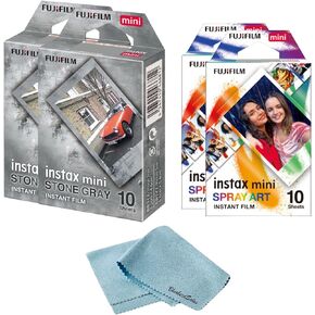 FUJIFILM Mini Spray Art Instant Film (20 Sheets) + Stone Gray Film Bundle (20 Sheets) + BluebirdSales Microfiber Cleaning Cloth in Kuwait