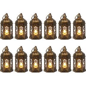 LLQ Mini Lantern for Centerpieces, Small Candle Lanterns Decorative, Vintage Hanging Moroccan Lantern for Ramadan Halloween Decorations, Christmas Centerpieces for Tables, Wedding Decor