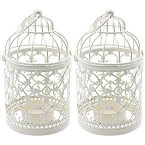 Ciaoed Small Metal Tealight Hanging Birdcage Lantern, Vintage Decorative Centerpieces of Wedding & Party Christmas Pack of 2 (White) in Saudi Arabia