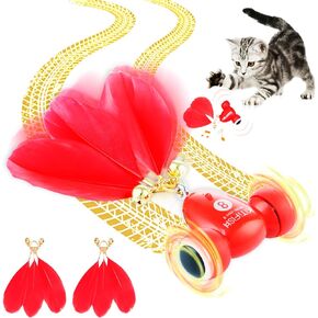 العاب القطط سريعة الحركة من كيتي فيش، لعبة الكترونية اوتوماتيكية تفاعلية للقطط من الريش لتحفيز الاهتمام بالصيد والقطط الصغيرة (قطعتان من ذيول الريش قابلة للاستبدال) in Kuwait