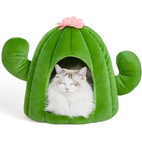 VETRESKA Cactus Cat Beds للقطط الداخلية - سرير دافئ للحيوانات الأليفة لبيت القطط للقطط الكبيرة أو الكلاب الصغيرة، سرير قطط على شكل خيمة كهف للحيوانات مع وسادة قابلة للإزالة وقابلة للغسل
