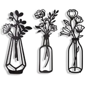3 قطع من زهور معدنية لتزيين الحائط، مزهرية معدنية بنمط زهور، فنون حائط معدنية ذات طابع طبيعي، ديكور حائط معدني بسيط على شكل زهرة معدنية سوداء لديكور الحائط للمنزل/الحمام/ديكور حائط المطبخ in Kuwait