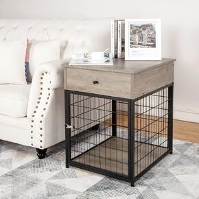 Furniture Style Corner Dog Crate for Small Medium Dogs, Indoor Aesthetic Puppy Kennel TV Stand, Modern Decorative Wood Pet House Dog Cage, Pretty Cute End Side Table Nightstand, Walnut
