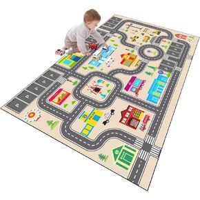 Kids Rug Play Mat for Toy Cars,City Life Road Traffic Educational Carpet,Have Fun Throw Rug,Non-Slip Nursery Rug for Boy and Girl Bedroom 80×120cm/31×47in