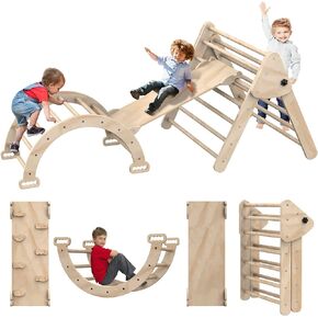 Beeneo Climbing Toys for Toddlers, Multifunction Montessori Wooden Triangle Climbing Toys with Reversible Ramp, Toddler Climbing Toys Indoor, Wooden Montessori Play Gym Climbing Toys for Toddlers in Kuwait