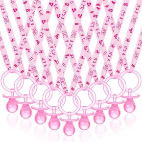 60 Pieces Baby Shower Pacifiers Necklace Acrylic Baby Pacifiers Party Favors Pacifiers Charm Pacifiers Necklace for Girls Boys Baby Shower Party Decorations Table Scatter (Pink)
