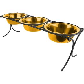 Platinum Pets Bistro Triple Diner Feeder with Stainless Steel Cat/Dog Bowl, Medium, Silver Vein in Kuwait