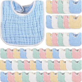 Tatuo 50 Pcs Muslin Baby Bibs Muslin Cotton Bibs for Baby Girls and Boys, Baby Bandana Drool Bibs Absorbent Newborn Teething Bibs 6 Layers Muslin Bibs with Snap Button for Infant Teething and Drooling in Saudi Arabia