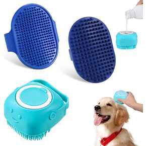 Fuyamp 3 Pcs Pet Brush Dog Bath Brush Scrubber, Silicone Dog Shampoo Brush with Adjustable Ring Handle, Cat Brush Dog Scrubber for Bath, for Long and Short Haired Dogs and Cats Bath Cleaning in Kuwait