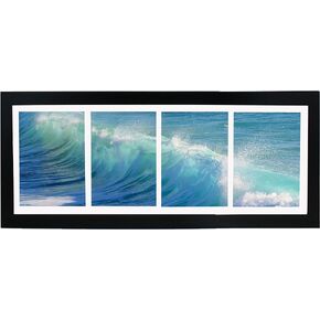 8x22 White Collage Gallery Picture Frame with Four 5x7 Inch Openings - Wide Molding - Includes Both Attached Hanging Hardware and Desktop Easel - Display Five by Seven Photos Horizontal or Vertical