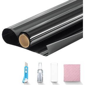 فيلم خصوصية النافذة، فيلم تظليل النافذة لحجب الشمس في المنزل، غطاء تظليل النافذة في اتجاه واحد للتحكم في الحرارة، طبقة عاكسة للضوء مع أدوات تركيب مجانية (أزرق فضي، 17.5 بوصة × 9.8 قدم) in Kuwait