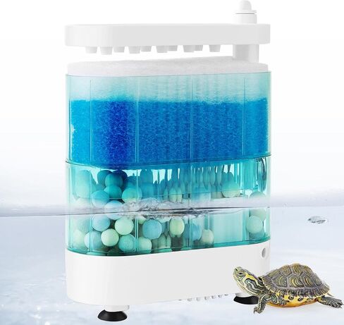 فلتر خزان السلحفاة الهادئ من VILLNO 165GPH - فلتر حوض السمك قوي 8 وات مع وسائط فلتر، لخزان السلحفاة/الأسماك ذو مستوى الماء المنخفض حتى 35 جالون in Kuwait