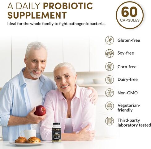 البروبيوتيك للبالغين لصحة الجهاز الهضمي [60 كبسولة] - مكمل البيفيدوباكتريوم والعصيات اللبنية مع 9 سلالات بروبيوتيك نباتية - بدون الغلوتين أو منتجات الألبان - البروبيوتيك غير المعدل وراثيًا للنساء والرجال in Kuwait