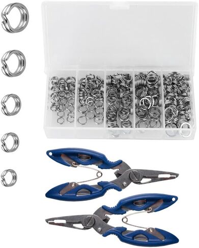 ANBILILA 200 قطعة من الفولاذ المقاوم للصدأ بطول 5 ياردات، حلقة توصيل مقسمة بإبزيم سمكة، طُعم مسطح، حلقة توصيل مسطحة بدائرة مزدوجة، مع كماشة صيد من الفولاذ المقاوم للصدأ بفم منحني كماشة صيد in Kuwait