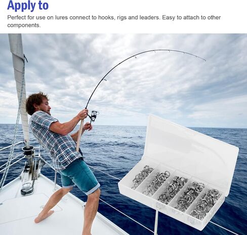 ANBILILA 200 قطعة من الفولاذ المقاوم للصدأ بطول 5 ياردات، حلقة توصيل مقسمة بإبزيم سمكة، طُعم مسطح، حلقة توصيل مسطحة بدائرة مزدوجة، مع كماشة صيد من الفولاذ المقاوم للصدأ بفم منحني كماشة صيد in Kuwait