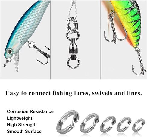 ANBILILA 200 قطعة من الفولاذ المقاوم للصدأ بطول 5 ياردات، حلقة توصيل مقسمة بإبزيم سمكة، طُعم مسطح، حلقة توصيل مسطحة بدائرة مزدوجة، مع كماشة صيد من الفولاذ المقاوم للصدأ بفم منحني كماشة صيد in Kuwait