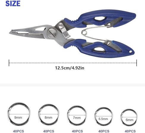 ANBILILA 200 قطعة من الفولاذ المقاوم للصدأ بطول 5 ياردات، حلقة توصيل مقسمة بإبزيم سمكة، طُعم مسطح، حلقة توصيل مسطحة بدائرة مزدوجة، مع كماشة صيد من الفولاذ المقاوم للصدأ بفم منحني كماشة صيد in Kuwait