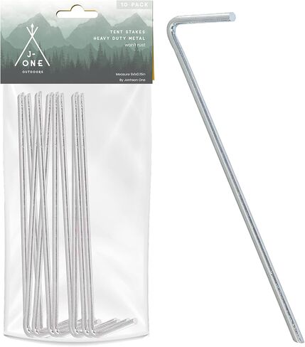 J-One Metal Tent Stakes Heavy Duty, 9" Galvanized RustFree Tent Stakes Metal, Metal Stakes for Ground, Camping Stakes Heavy Duty, Garden Stakes Metal Fence Stakes, Heavy Duty Tent Stakes, 10 pcs in Saudi Arabia