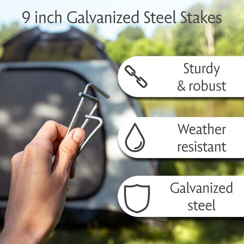 J-One Metal Tent Stakes Heavy Duty, 9" Galvanized RustFree Tent Stakes Metal, Metal Stakes for Ground, Camping Stakes Heavy Duty, Garden Stakes Metal Fence Stakes, Heavy Duty Tent Stakes, 10 pcs in Saudi Arabia