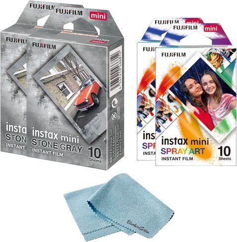 FUJIFILM Mini Spray Art Instant Film (20 Sheets) + Stone Gray Film Bundle (20 Sheets) + BluebirdSales Microfiber Cleaning Cloth in Kuwait