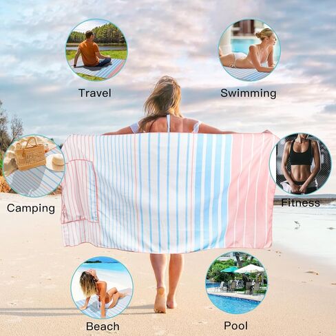 منشفة شاطئ Airensky مقاس 72 بوصة × 36 بوصة منشفة شاطئ من الألياف الدقيقة كبيرة الحجم سريعة الجفاف وخالية من الرمال وماصة، منشفة حمام سباحة مخصصة للحمام والسباحة والسفر وأساسيات الشاطئ (شجرة جوز الهند الزرقاء) in Kuwait