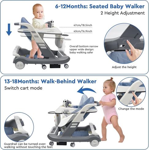 مشاية أطفال قابلة للطي 4 في 1 من هابيوي، مشاية أنشطة للأولاد والبنات، مقعد للتعلم، مشاية للأطفال الصغار مع ألعاب موسيقية، ارتفاع وسرعة قابلان للتعديل، مصد أمان، مشاية أطفال مضادة للانقلاب in Kuwait