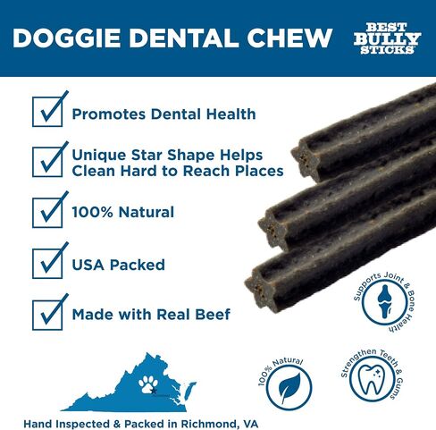 Best Bully Sticks مضغ أسنان طبيعي بالكامل للكلاب - مضغ أسنان بيفي على شكل نجمة - مكونات محدودة، كولاجين، لحم بقر حقيقي، قابل للهضم بنسبة 100% - يعزز صحة الأسنان وصحتها - 6 عبوات in Kuwait