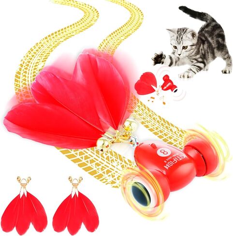 العاب القطط سريعة الحركة من كيتي فيش، لعبة الكترونية اوتوماتيكية تفاعلية للقطط من الريش لتحفيز الاهتمام بالصيد والقطط الصغيرة (قطعتان من ذيول الريش قابلة للاستبدال) in Kuwait